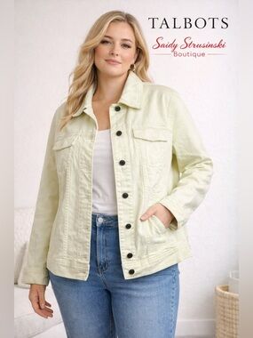Talbots Stretch Denim Jacket casual trendy - pale green lime Size 12